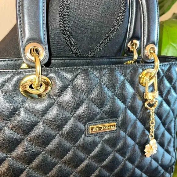 St. John Women's Black Leather Quilted Handbag
Purse Gold Tone hardware W/ Charm - Picture 4 of 16